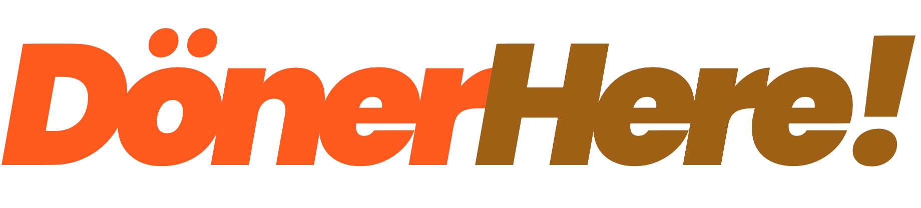 Turuncu ve kahverengi kalın harflerden oluşan DönerHere! logosu.
